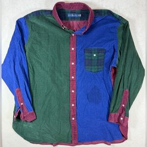 INSANE Polo Ralph Lauren 3XB Men's Colorblock Cordoroy Shirt Blue Green and Red
